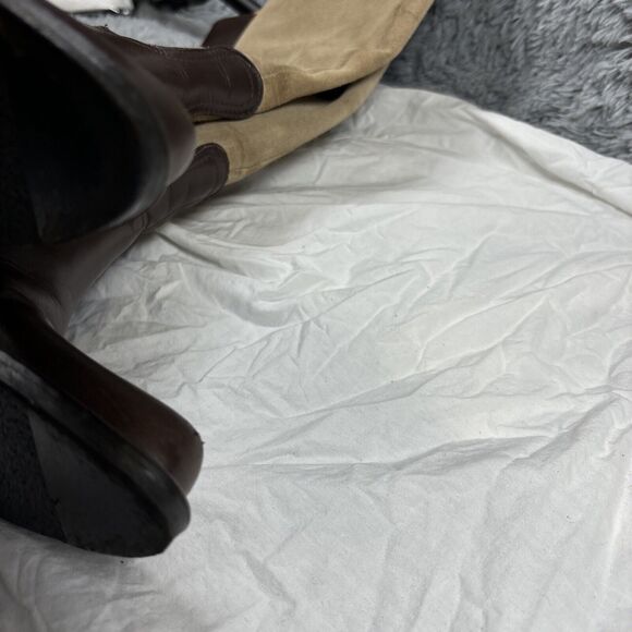 Coach Olivia Riding Boots Tan Suede Brown Leather 6‎ B Stacked Heel - Picture 14 of 16